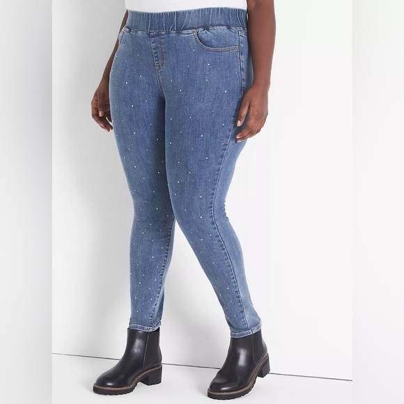LB Denim Pull-on Jegging with Rhinestones - Picture 3 of 8